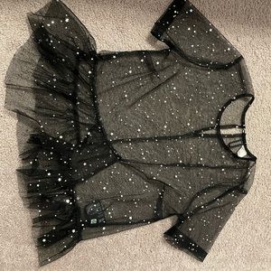 Sparkly & transparent blouse with small crop black crop top.